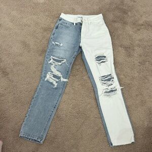 Vervet size 24 ripped jeans half blue half white